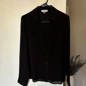 Calvin Klein Black Ruffle Front Women's Blouse- Size Medium
